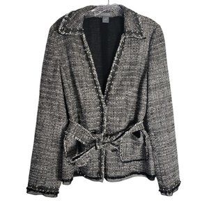 Ann Taylor Fine Italian Fabric Collared Belted Tweed Blazer Jacket